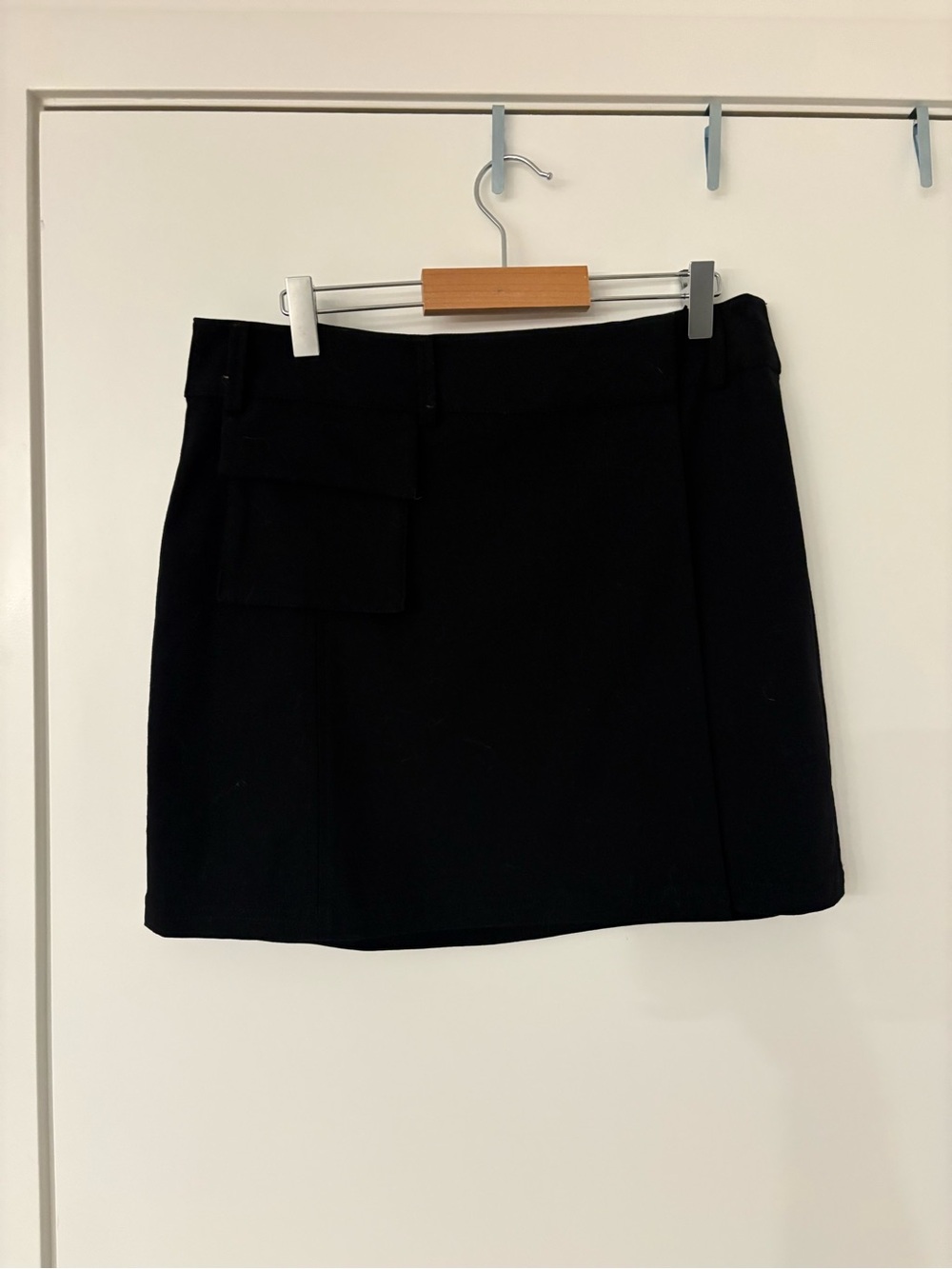Cargo Wraparound Black Mini Skirt with Pocket Detail